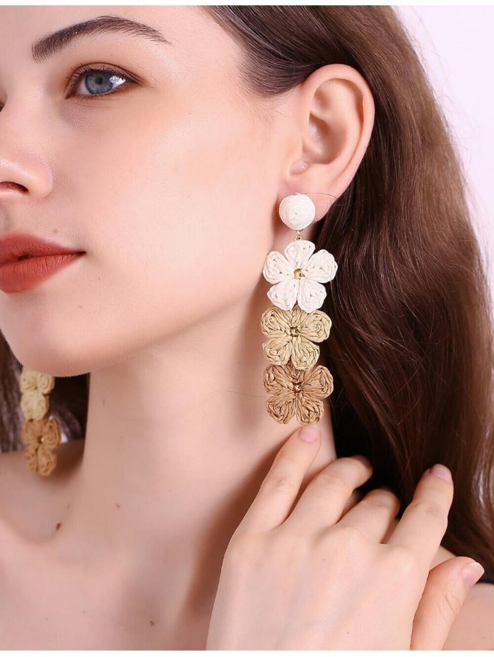 Handcrafted Multi-Tone Floral Drop Earrings - Cream to Tan